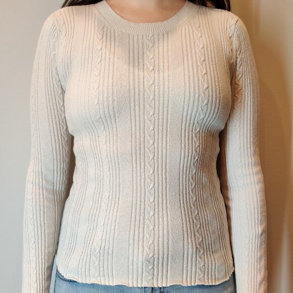 American Eagle Thermal Cable Knit Cream/White Sweater Medium - Picture 2 of 5